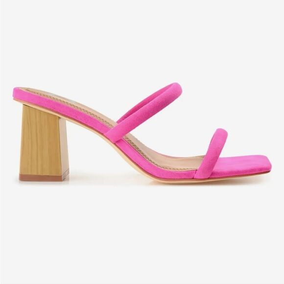 New Journee Collection Henrietta Pink high block wooden heel strappy size 8.5 - Picture 6 of 8